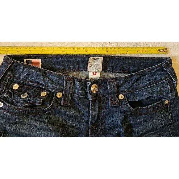 True Religion Julie Super T Jeans Womens 29 Dark Wash Thick Purple Stitch Y2K - Picture 7 of 15